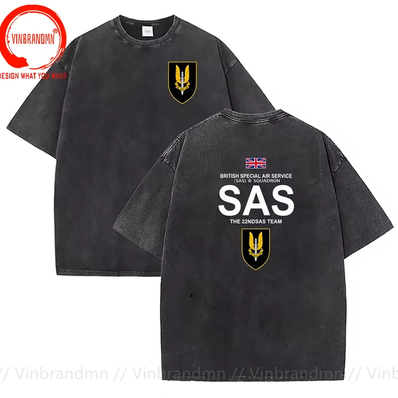 Vintage Washed Cotton T-Shirt Funny Designer UK Special Air Service SAS T Shirt Men Fashion Trendy Casual Clothing Stylish Tops