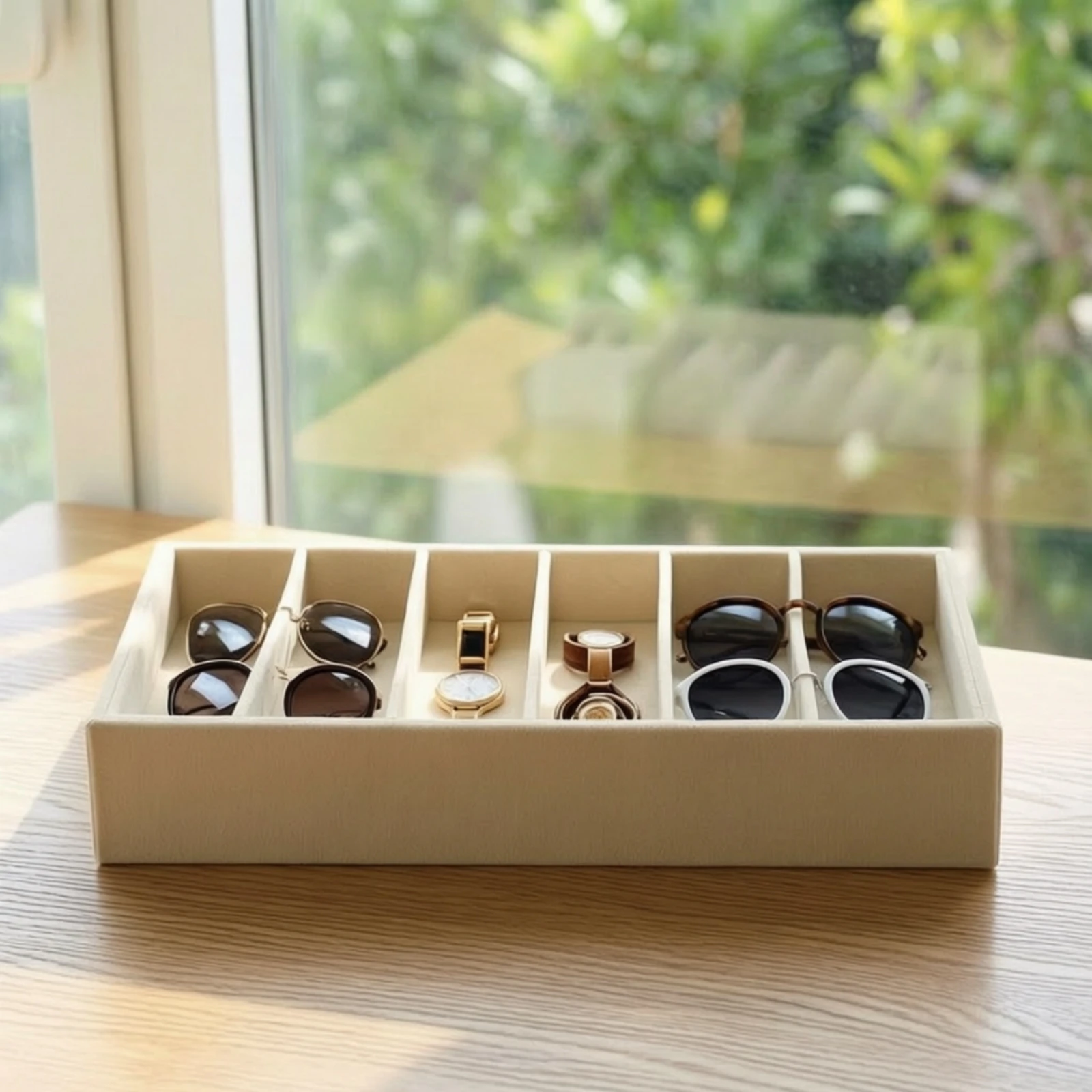 Sunglasses Storage Tray Rigid Sunglasses Display Tray Eyewear Organizer Minimalist Divided for Collectors, Dresser, Closet