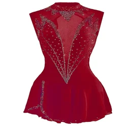 Women's Ice Skating Dress Outfits Open Back Mesh Spandex High Elasticity Competition Skating Wear Crystal/Rhinestone Sleeveless