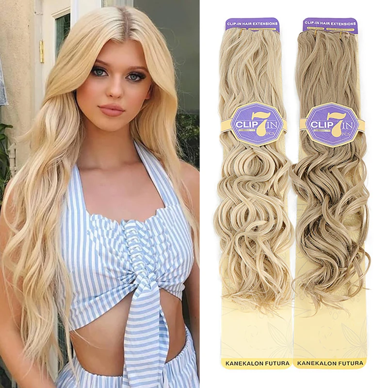 Julianna Futura Fibre Kanekalon Wholesale 24inch 150g Clip-in 7 in Packs Cardboard Loose Curly Synthetic Clip In Hair Extensions