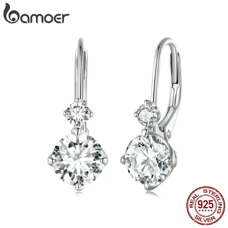 Bamoer 2 CTTW Moissanite Ear Buckles 925 Sterling Silver Hoop Earrings for Women Fine Jewelry Gift