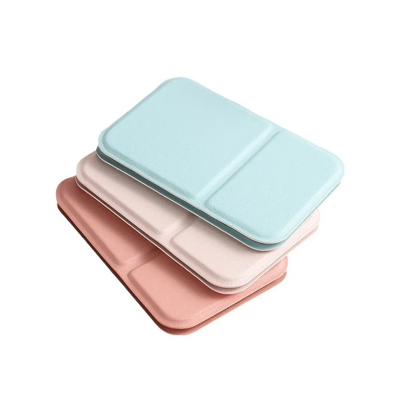 Portable Handheld Makeup Mirror Foldable Desktop Makeup Mirror Solid Color PU Leather MINI Pocket Mirror Travel Mirror