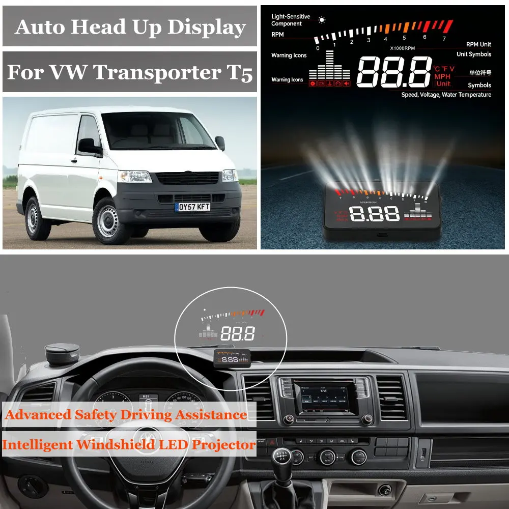 Car Head Up Display For Volkswagen VW Transporter T5 T6  2003-2024 HUD Speedometer Odometer Windshield Projector Accessories