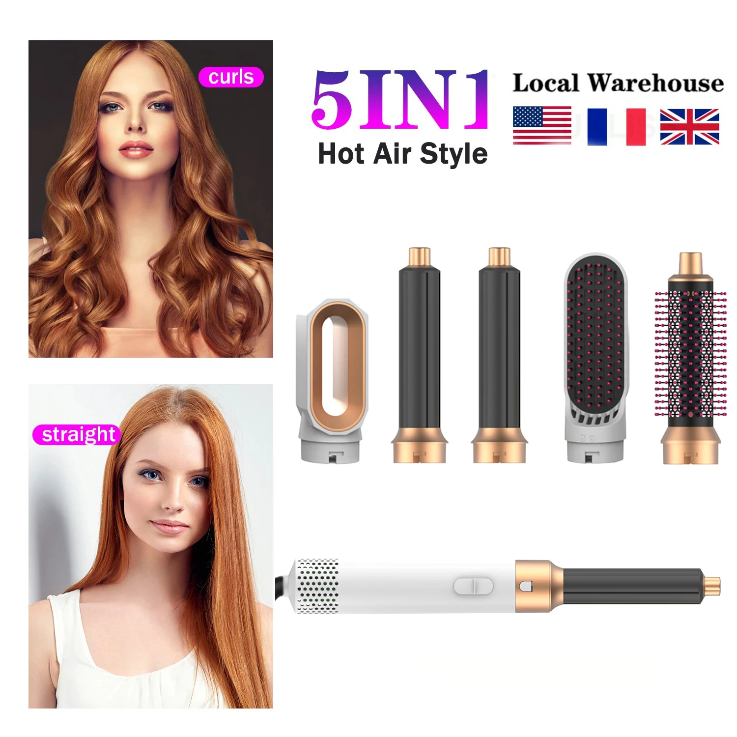 Wholesale 5 In 1 Hair Curler Set Upgraded Negative ions Hair Dryer Hot Comb Brush Curling Iron For Dyson Airwraps