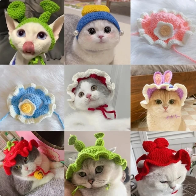 Cute Cat Hat Funny Pets Party Cosplay Nakrycia głowy Delikatne obszywanie Wisiorek Dekor Elastyczność Dzianinowa czapka Akcesoria dla zwierząt domowych