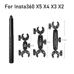 Motorcycle Bicycle Handlebar Base Mount Bracket Clip for Insta360 X5 X4 X3 GoPro 12 11 DJI Action 4 3 1.5m Extended Selfie Stick
