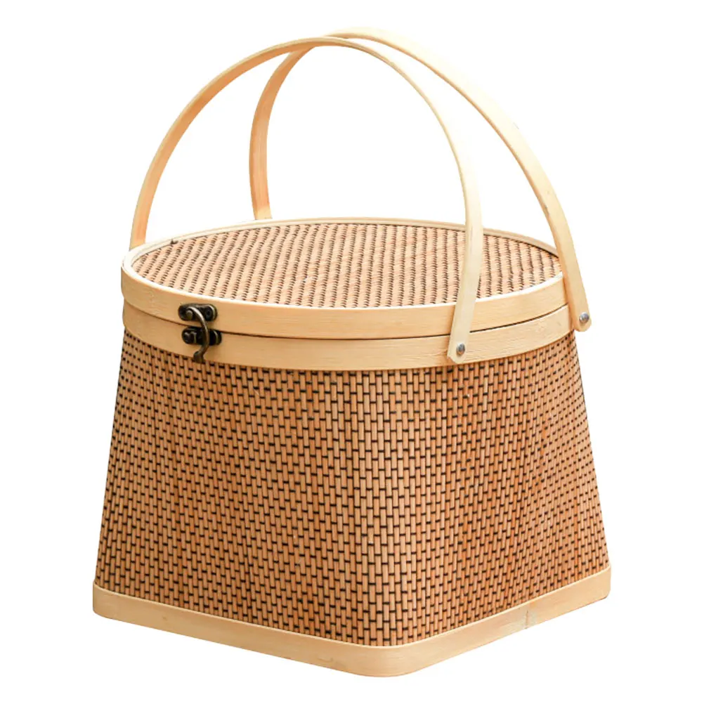 

SOESFOUFU 1pc Wicker Shopping Basket with Handle Rattan Kitchen Storage Hamper Picnic Lunch Bamboo Tableware Flower Bandejas