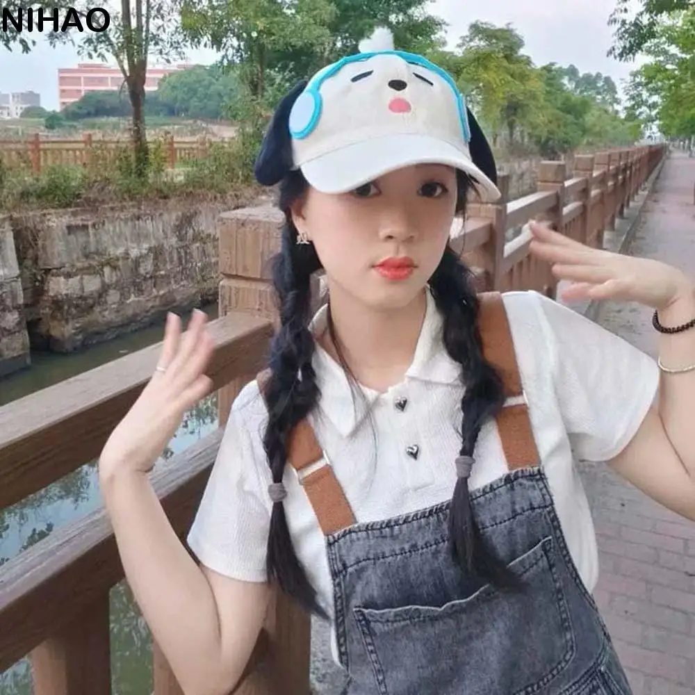 

Fashion Breathable Headset Dog Baseball Cap Adjustable Sweet Eyewear Puppy Cap Soft Embroidery Puppy Hat with Big Ears Sunshade