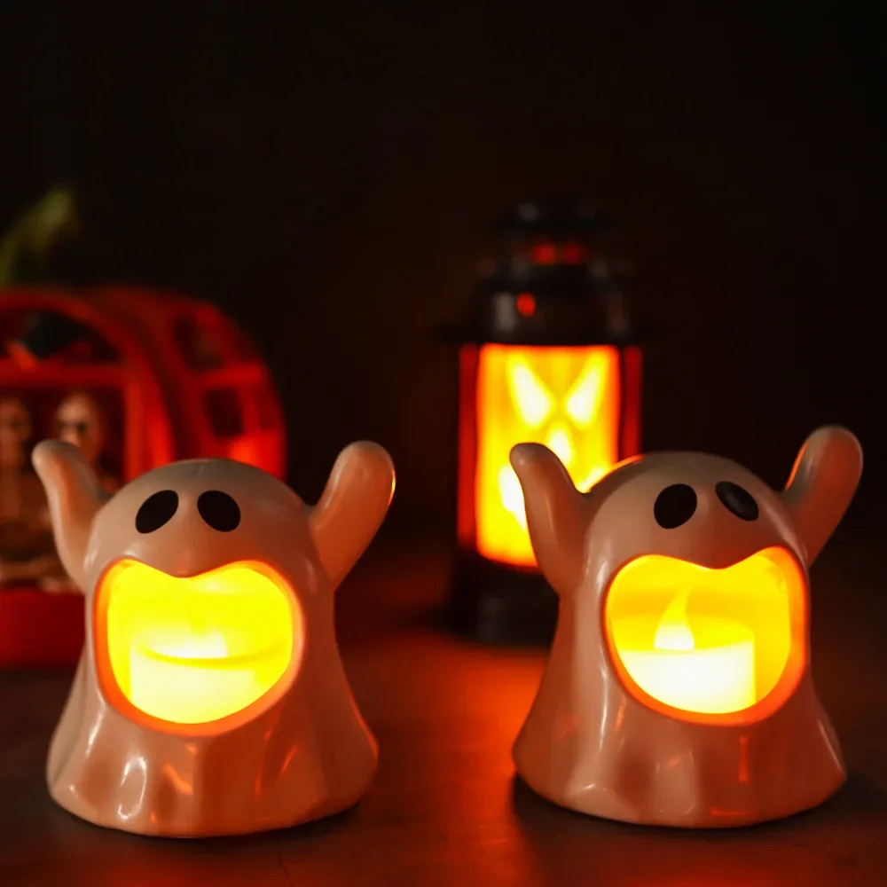 LED Electronic Candle Lights Kawaii Ghost Lights Kid Gift Party Desktop Decoration Props Halloween Scary Atmosphere Ornaments