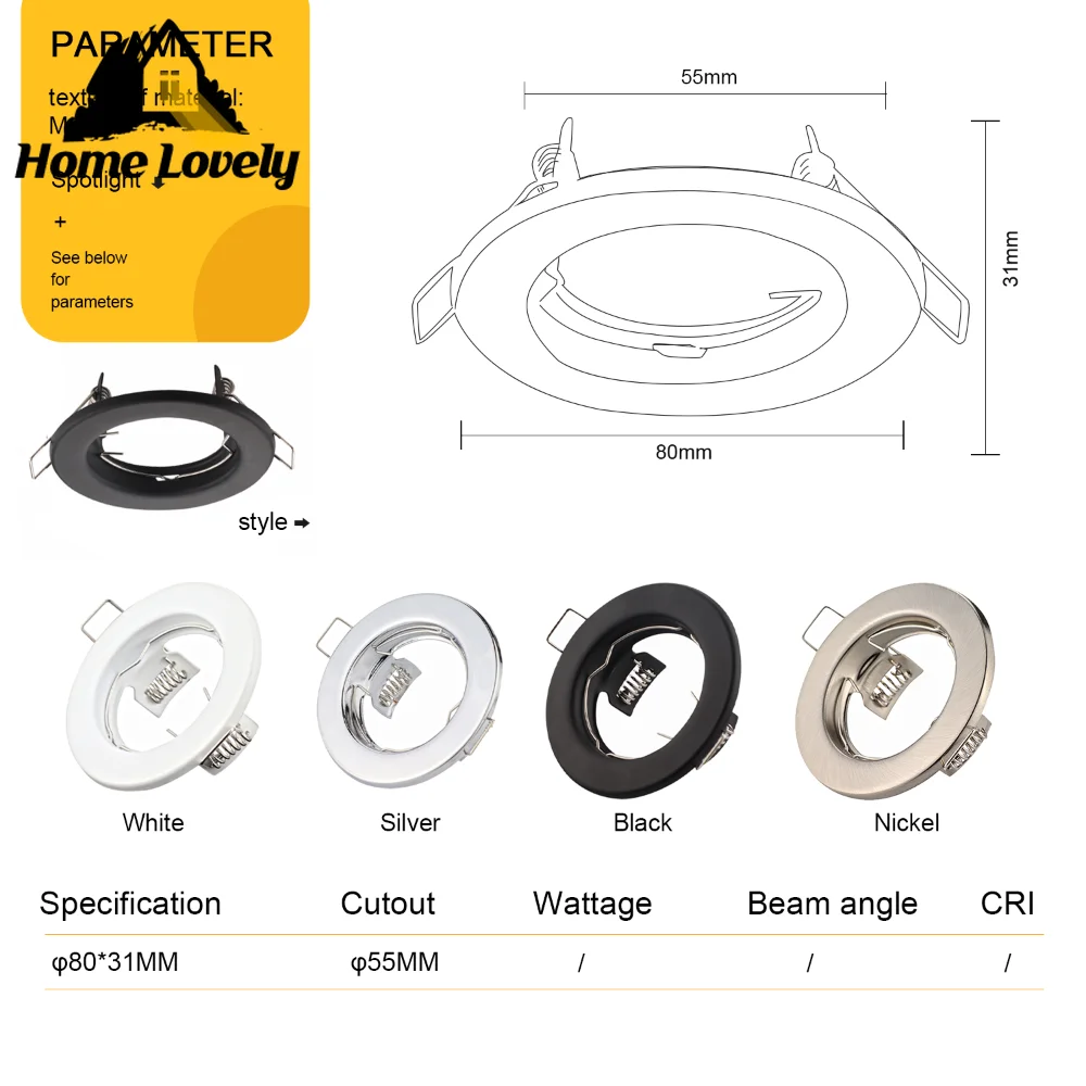 

6PCS Recessed LED Ceiling Spotlight Frame Round GU10 Fixture Holders Adjustable Spot Light Light Bases Fitting