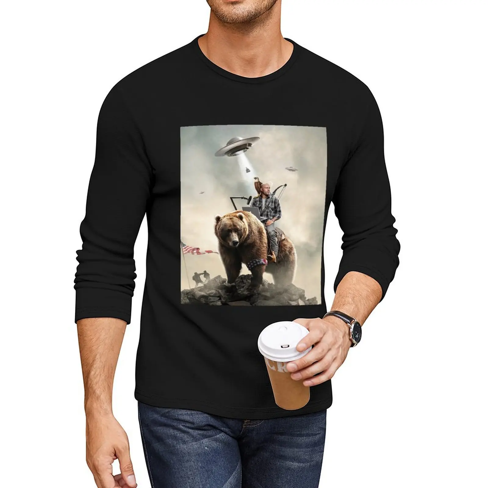 Joe Rogan Riding A Bear (+ Aliens) Long T-Shirt oversized t shirts black t shirts hippie clothes sweat shirts, men