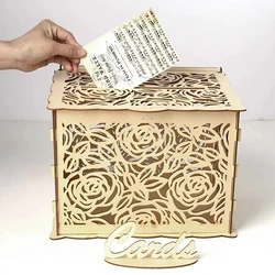 DIY Country Wedding Gift Card Box Wooden Money Large Box With Lock Mariage Invitation Card Box Wedding Decoration Supplies