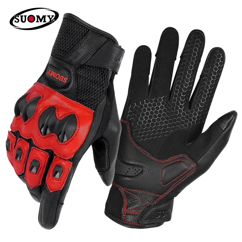Breathable Summer Motorcycle Gloves, Professional-Level Protection Moto Gloves with Genuine Leather & Touchscreen