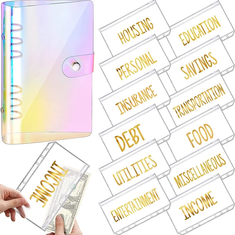 Pvc Notebook Cover Planner Budget Binder Organizer 6 Ronde Ring Beschermer Binder Rits Map Voor Bill Planner (Regenboog)