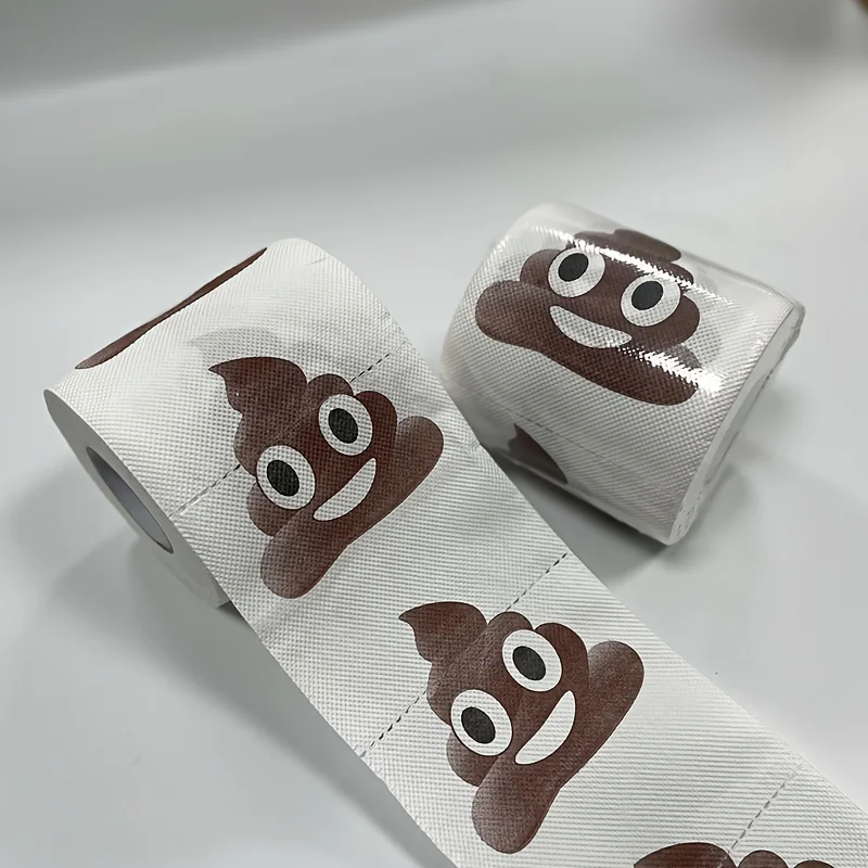 1pc Fun Patterned Toilet Paper Roll, 3-layer Continuous Roll, Carved, Printed, Folded, with Quirky Feces Design, No Bleach