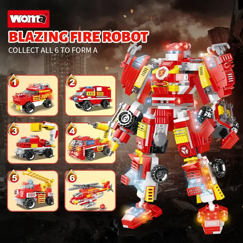 WOMA Children's special police toy boys assemble building blocks, live fire rescue building blocks, fire truck gift