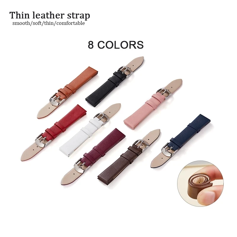 Ultra Thin Genuine Leather Watch Strap Band 12mm 14mm 16mm 18mm 20mm 22mm Watchband Soft Belt Cowhide Leather Straps