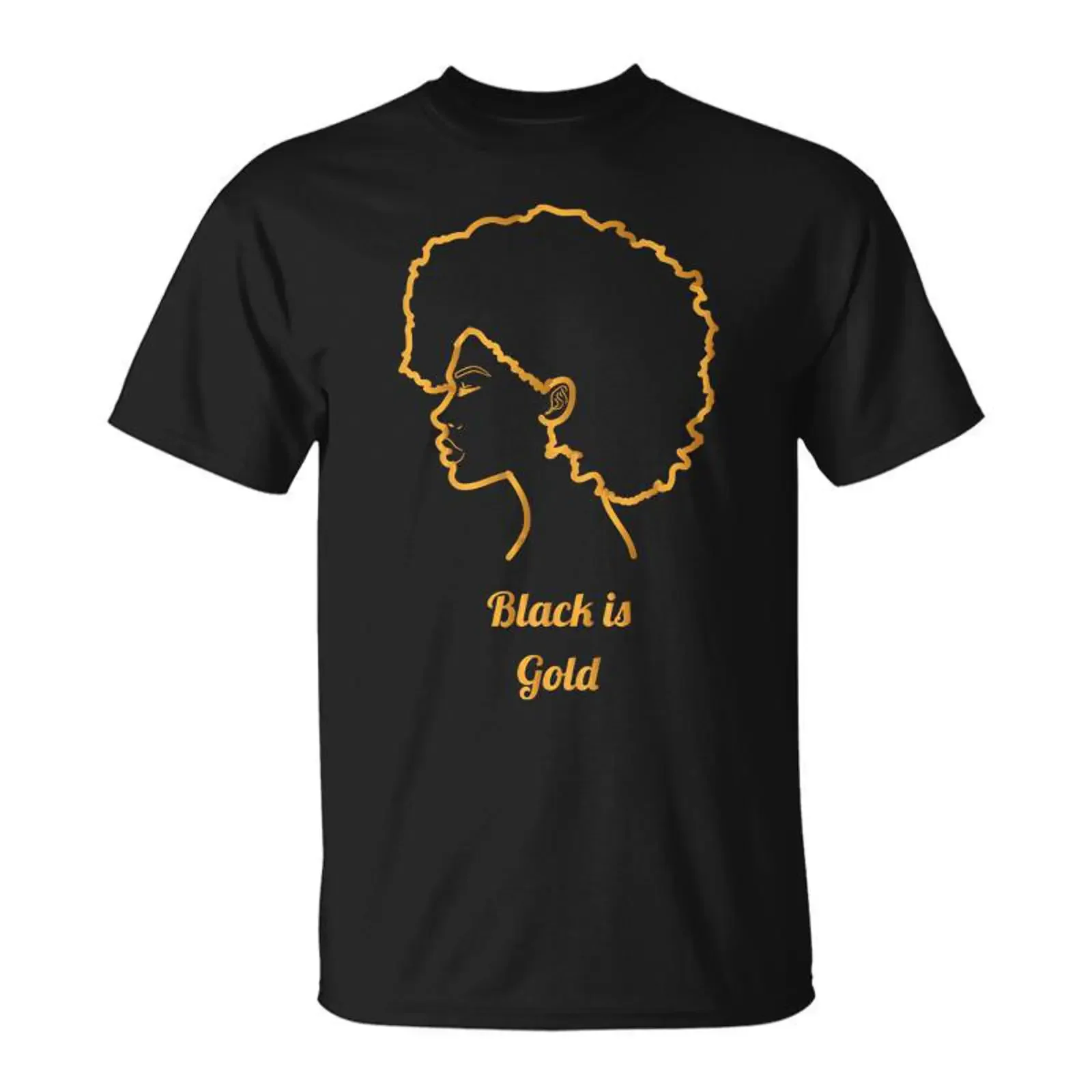 T shirt Black is Gold Illustration Profil Afro Mode Fierté Culturelle Cadeauxyz vintage Washed graphic Versatile Stylish