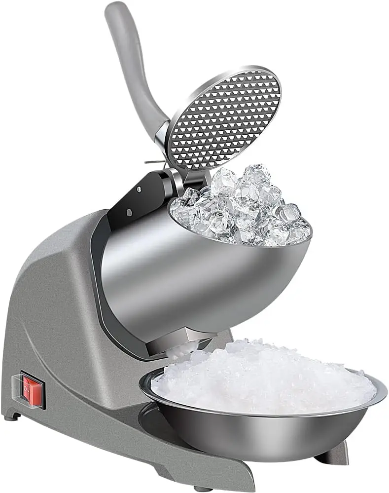 Three Blades Snow Cone Maker Ice Shaver 380W 220lbs/hr Prevent Splash Electric Stainless Steel Shaved Ice Machine Home