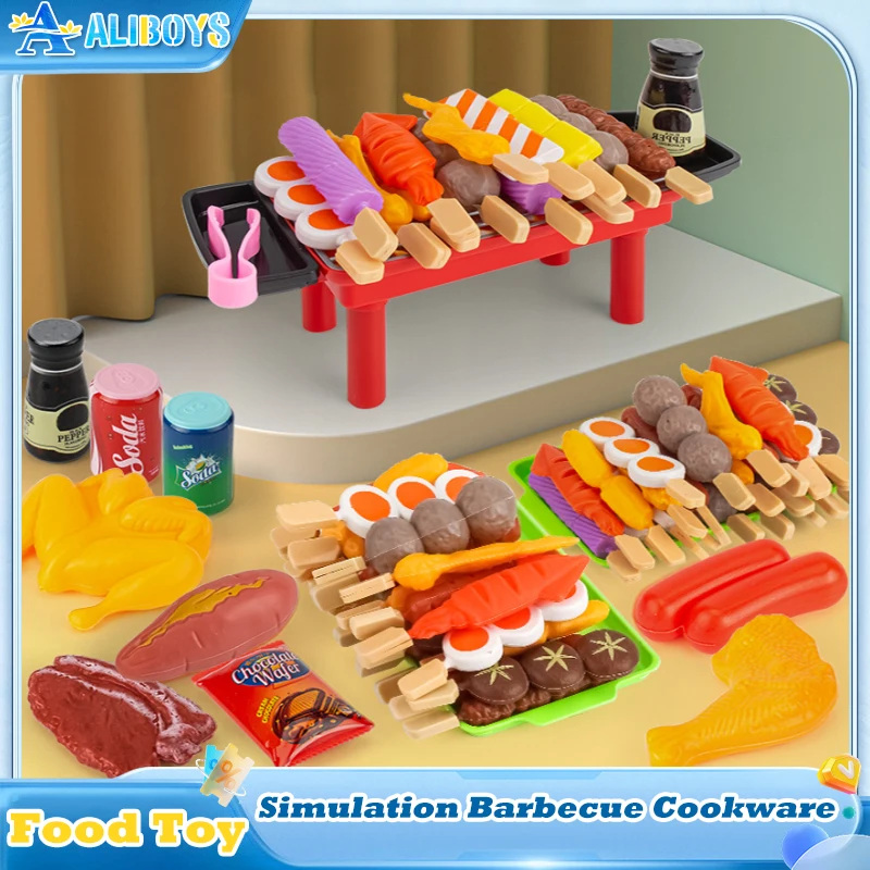 

Simulation Kitchen Barbecue Cookware Multi-Set BBQ Cooking Food Pretend Play House Educational Toy Role Play Game Kid Baby Gift