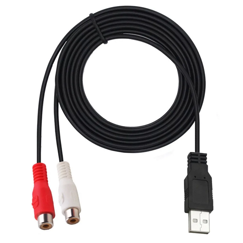 USB to 2 RCA Cable 5 Feet 1.5m USB 2.0 A Male to Dual RCA Female Jack Splitter PC TV Aux Audio Video AV Composite Adapter Cord
