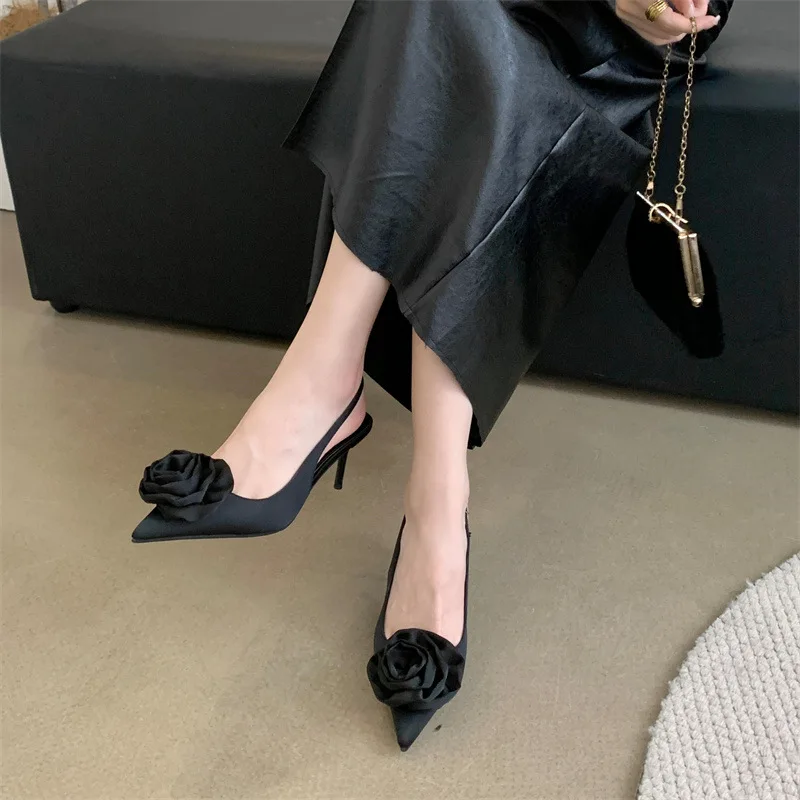 Comfort Shoes for Women High Heel Sandals Suit Female Beige High-heeled Closed Sexy Girls 2023 Low Black Stiletto Fashion