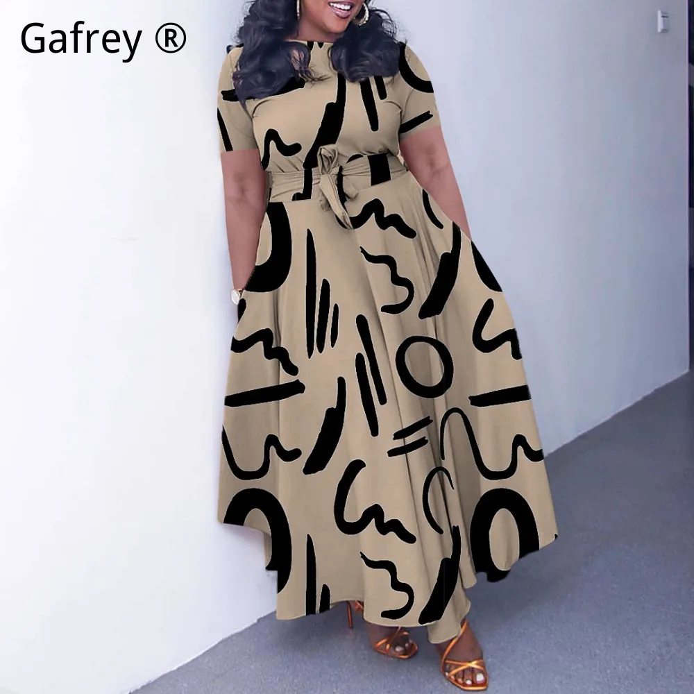 

Spring Summer New Plus Size Women Maxi Dress Fashion Elegant Tie Waist Long Dress Casual Party Evening Formal Dresses for Ladies