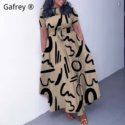 Spring Summer New Plus Size Women Maxi Dress Fashion Elegant Tie Waist Long Dress Casual Party Evening Formal Dresses for Ladies