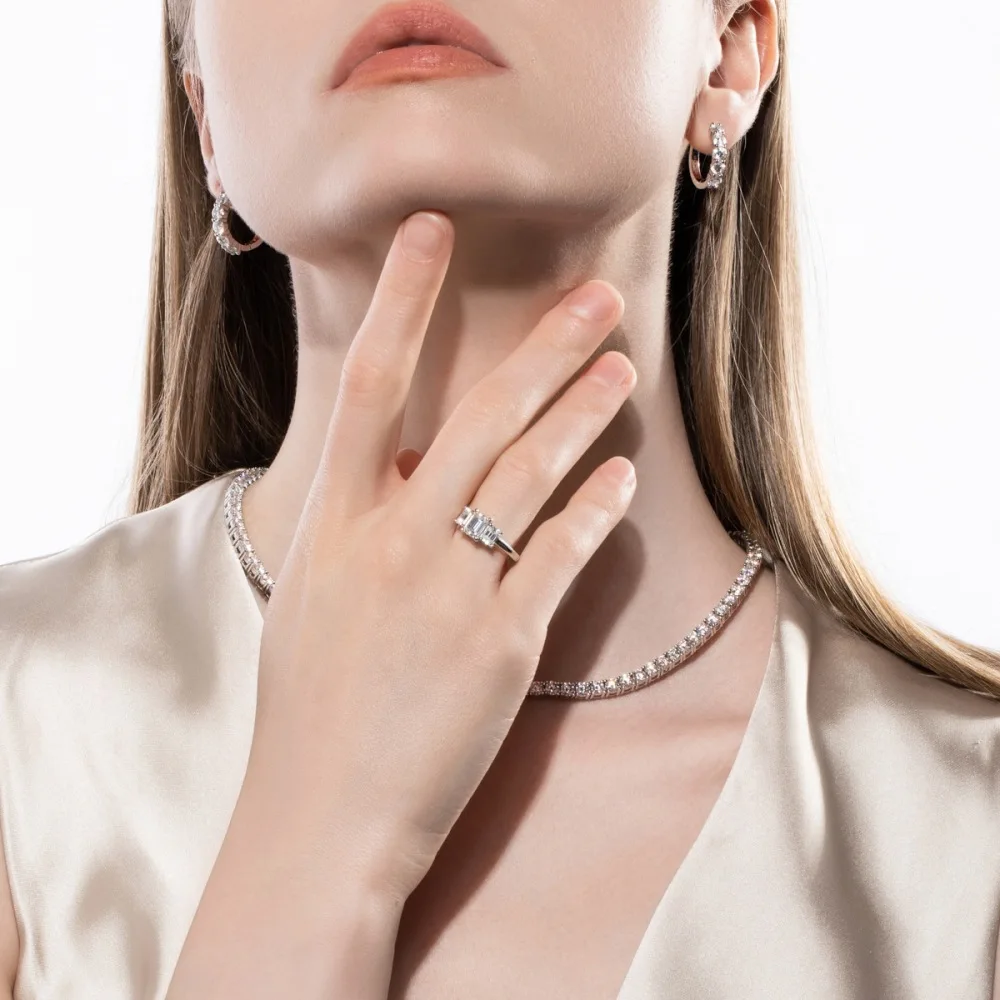 Apaison Luxury Sparkling Full Moissanites Women's Rings - Wedding Engagement Anniversary 925 Sterling Silver Ring Jewelry Gift