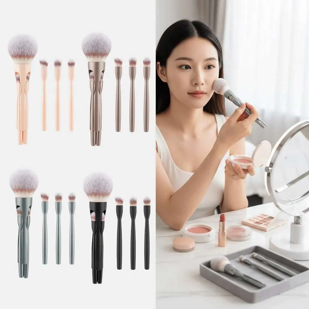 4Pcs 4 in-1 Makeup Brush Set Magnetic Suction Foundation Brush Travel Makeup Brushes Blush Brush Portable Eyeshadow Powder Brush