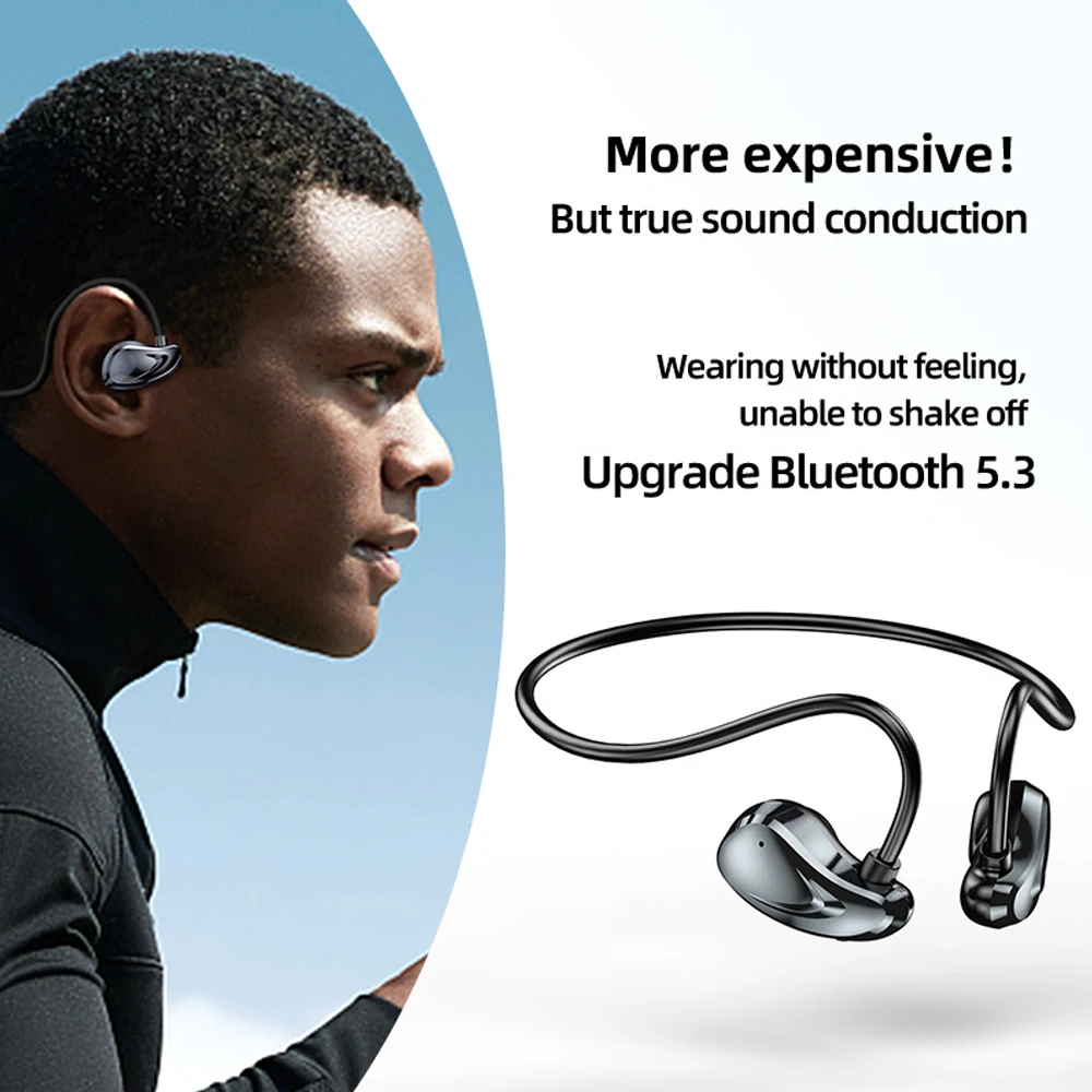 Air Conduction Sports Wireless Headphones HiFi Subwoofer Stereo Gaming Music Headsets Ear-Hook With Mic Bluetooth 5.3 Earphones