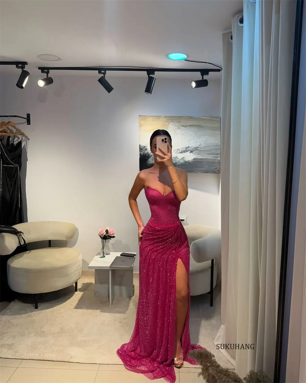 Sukienki wieczorowe SUKUH, srebrne, z dekoltem w serduszko, syreni krój, długie, damskie suknie balowe, długość do podłogi, możliwość personalizacji.