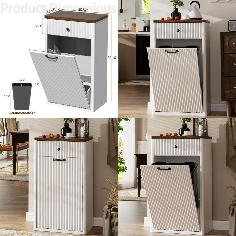 

13 Gallon Kitchen Trash Can with Recyclable Cabinet, Hidden Storage, and Pet Proof Lid, White