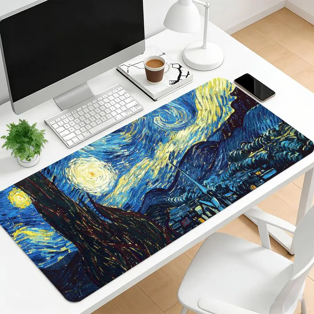 Classic Van Gogh Starry Night Art Gaming Mouse Pad Anti‑Slip Rubber Desk Mat Stitched Edges For PC Laptop Home Office Gamer
