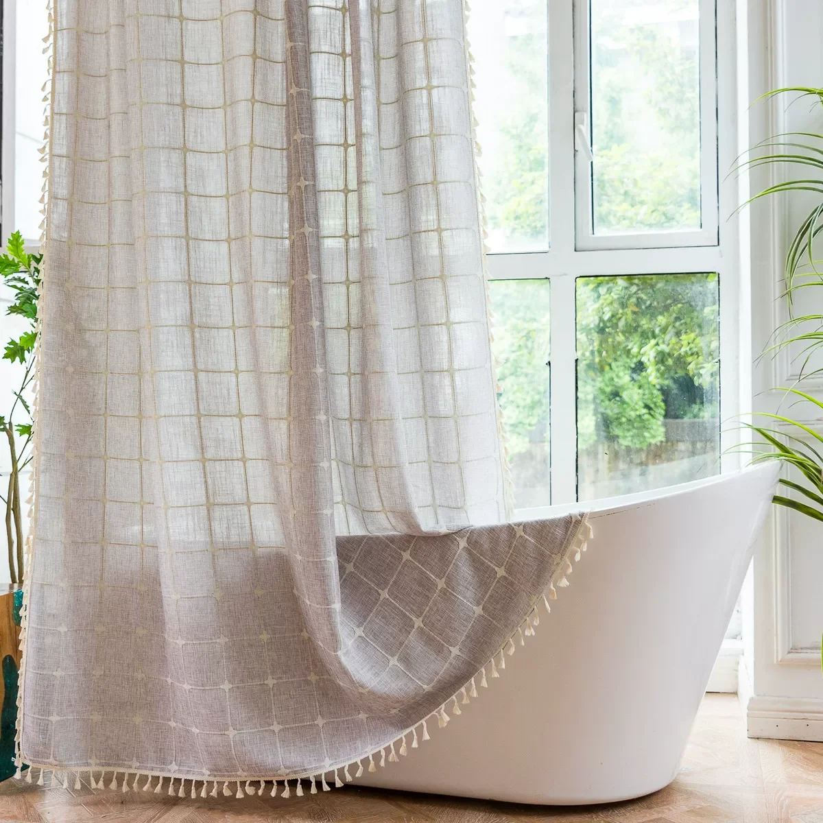 Cotton Linen Curtains Road Pocket Shade Curtain Tassel for Kitchen BedroomLiving Room Bay Window Cabinet Curtain Home Decor