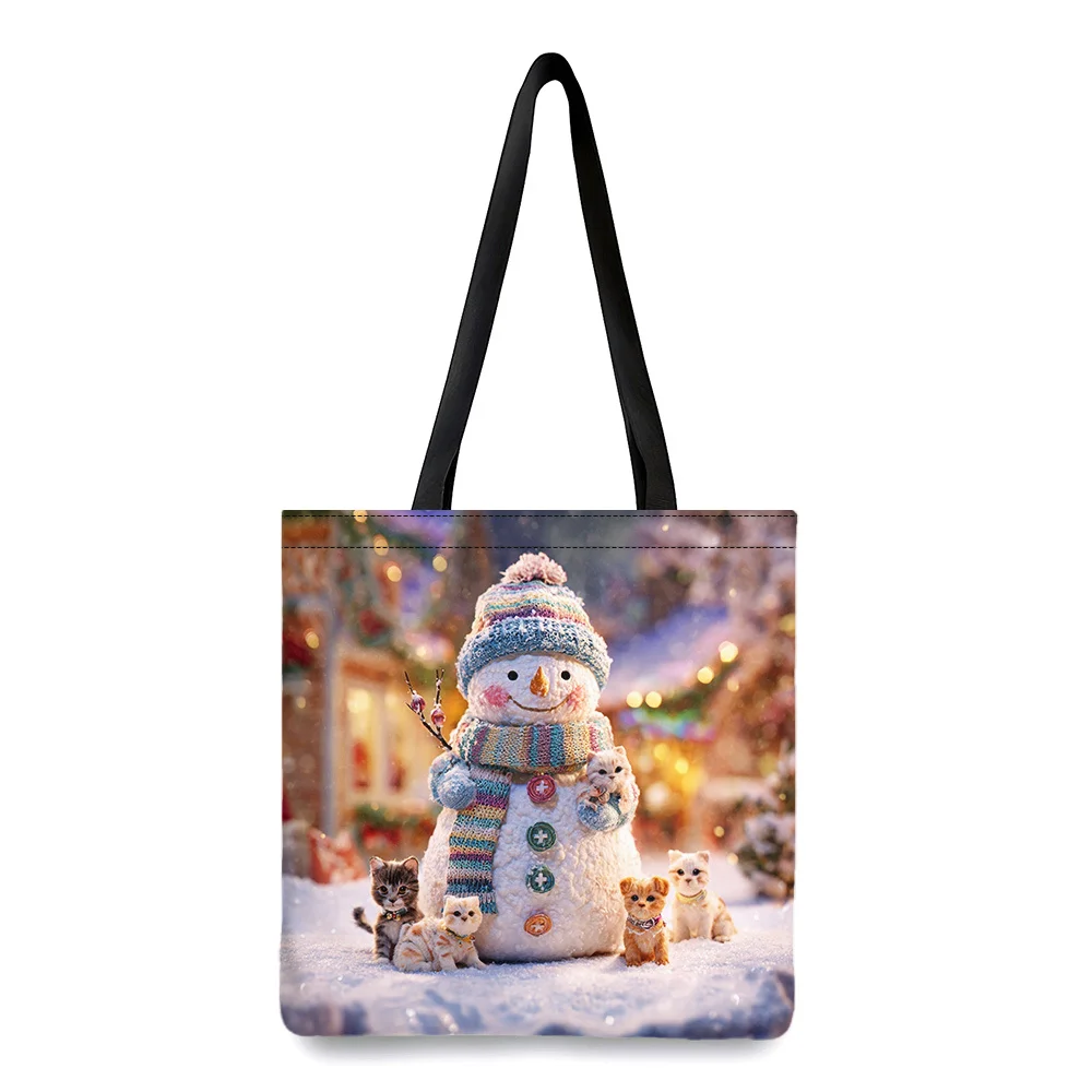 1pc Women's Large Winter Snowman Christmas Pet Design Tote Bag - Durable Machine-Washable Shoulder Bag