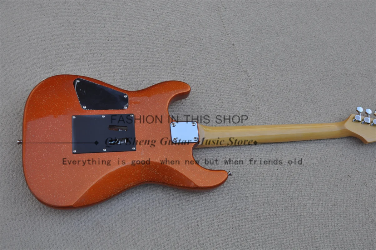 Metal Orange Electric Guitar Char Body Maple Neck 22 Frets Tremolo Bridge HH Pickups Chrome Tuners