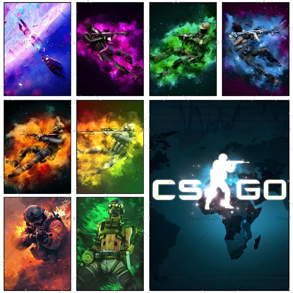 1PC CS GO Game Poster Self-adhesive Art Waterproof Paper Sticker Coffee House Bar Room Wall Decor