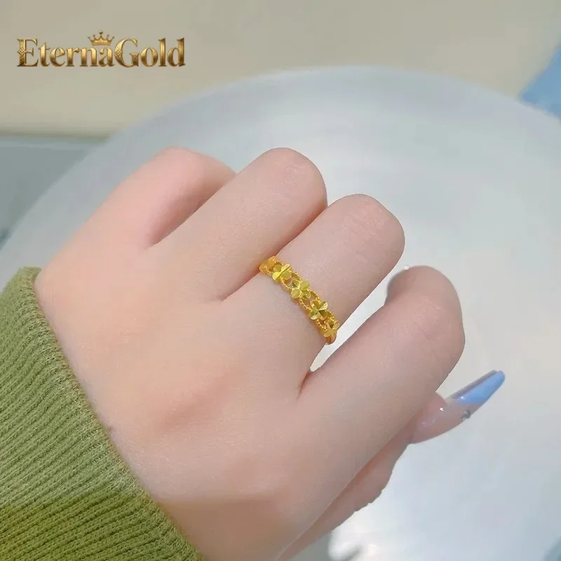 

EternaGold 9999 genuine gold 24K pure gold ring floral style ring with adjustable opening gold ring
