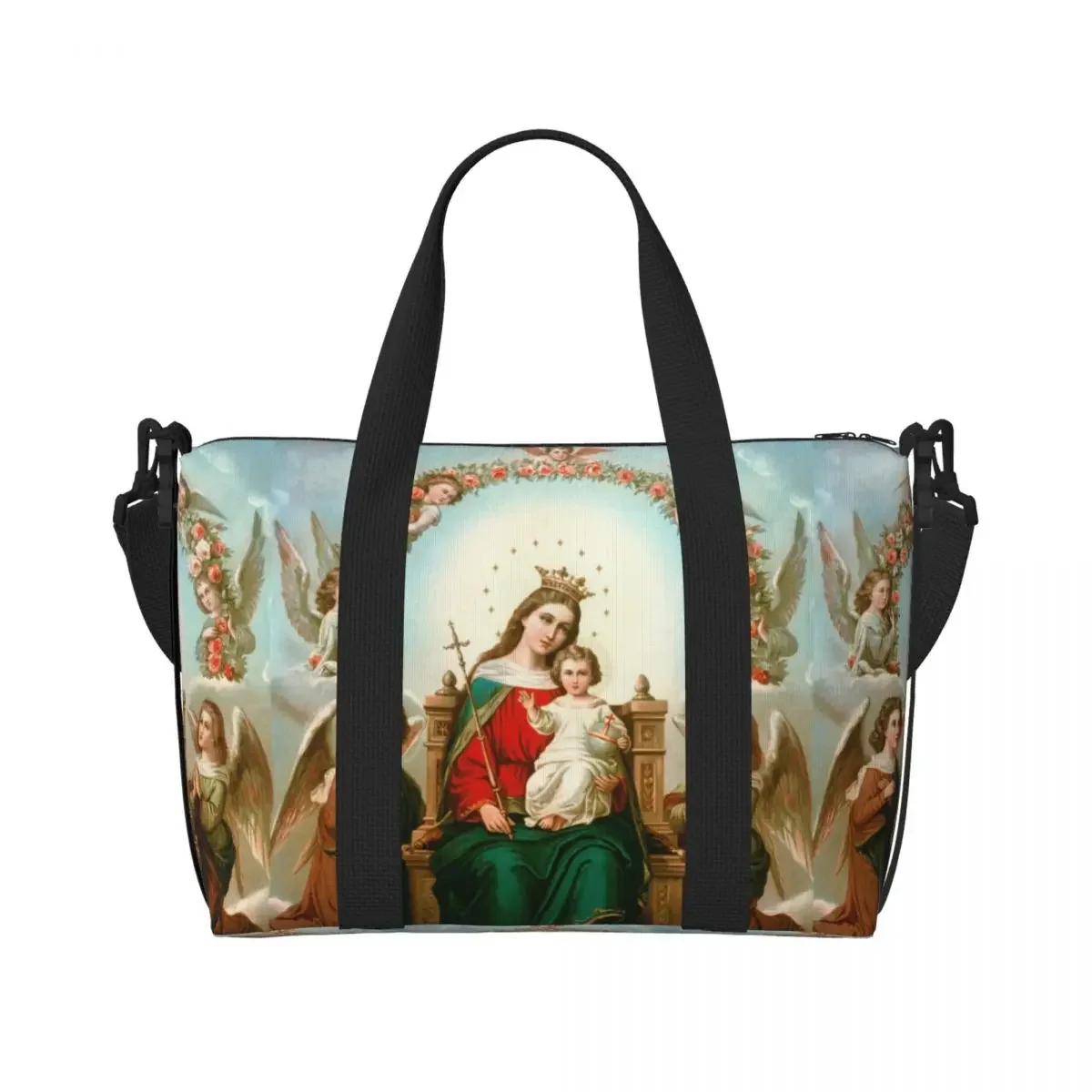 カスタムラージ聖母マリアトートバッグ女性用カトリッククリスチャンショッパーショルダージムビーチトラベルバッグ