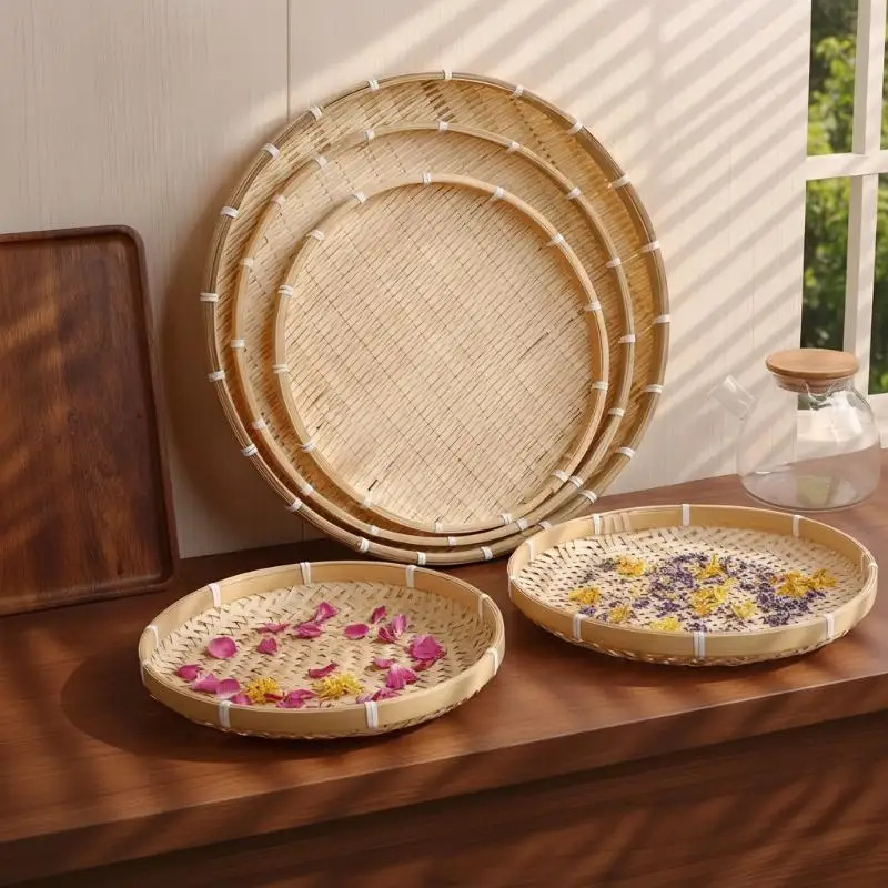 Hand-woven Natural Bamboo Trays And Winnowing Baskets Are Suitable For Storing And Holding Food And For Home Decoration