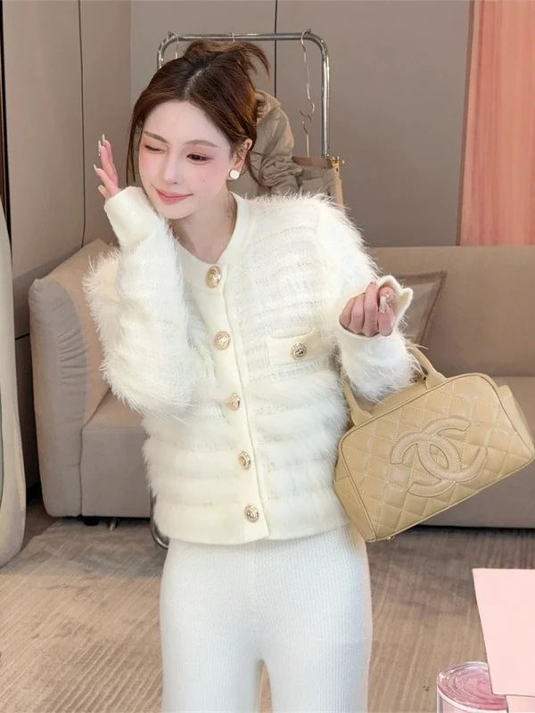 

Ele Long Sve Knitted Sweater Women's Faion Soft Sle Loose Fit V-Ne Button-Up Cardigan Autumn Winter New Arrival