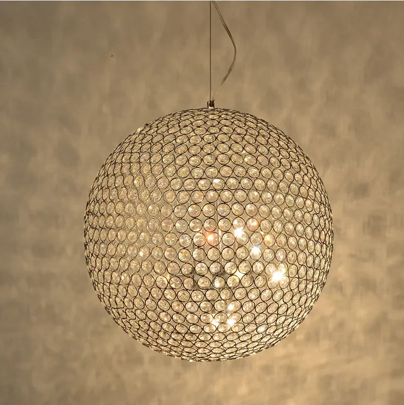 

Modern Round Ball Iron Chandelier For Dining Room Bedroom Dia 40CM Led Lamps Simple Crystal Chandeliers Lustre Hanging Lighting