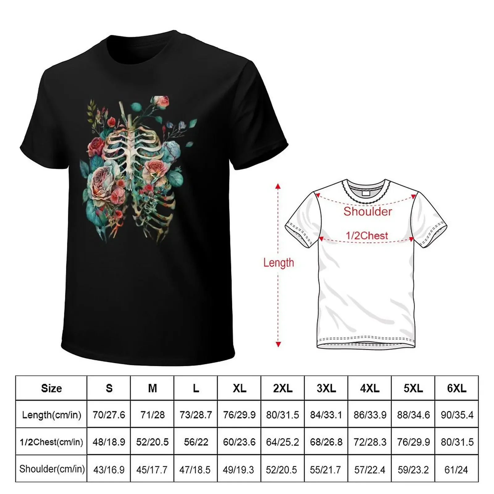 Floral Anatomy: A Ribcage Full of Watercolor Roses T-Shirt cute tops customs summer top mens cotton t shirts