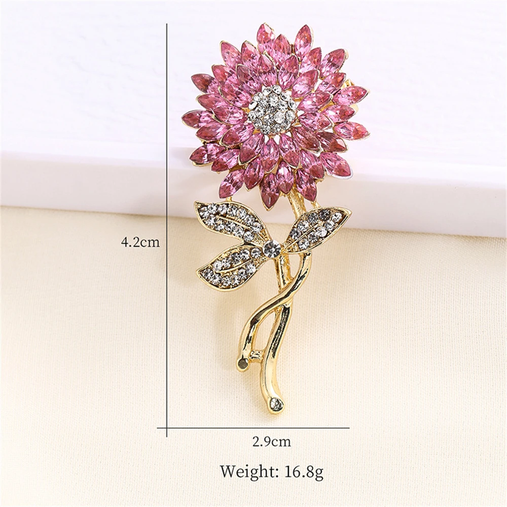 Korean Full Rhinestone Sunflower Brooches for Women Luxury Design Jewelry Party Wedding Gifts Trendy Charm Shiny Brooch Pins