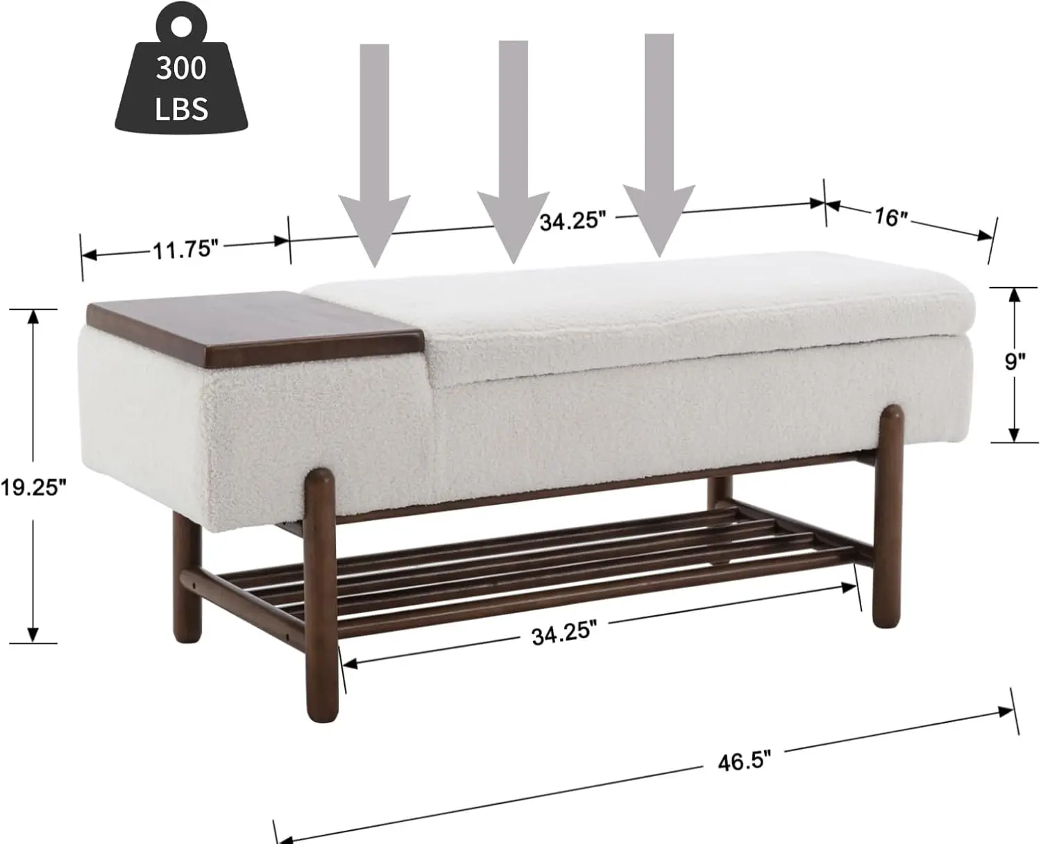 Storage Bench for Bedroom Sherpa End of Bed Upholstered Ottoman Bench with Wood Shoe Storage/Coffee Table for Living Room