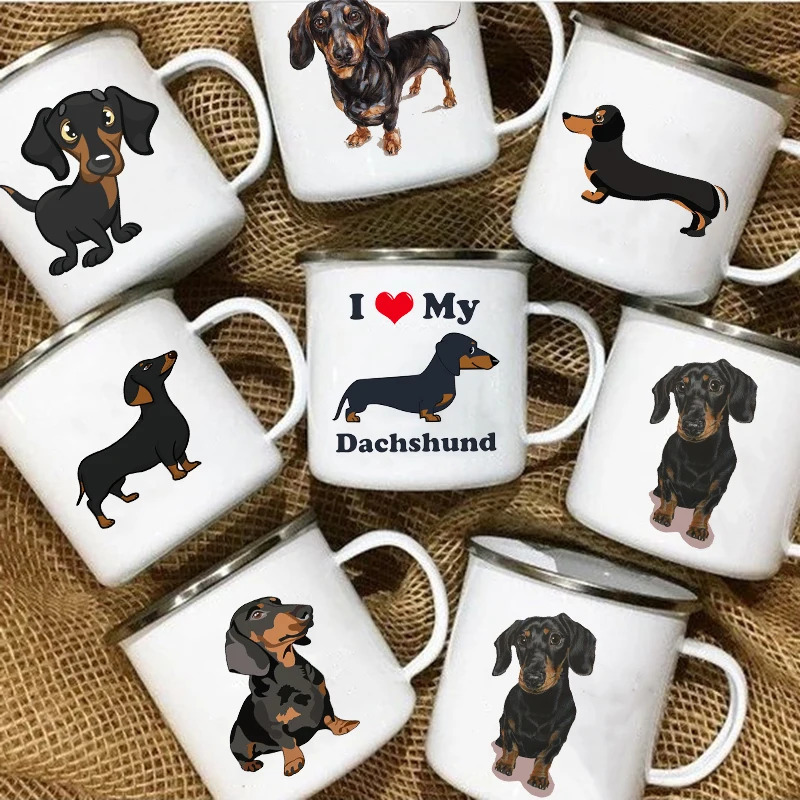 I Love dachshunds แก้วกาแฟเคลือบรูปสุนัขแก้วเดินทางส่วนบุคคลถ้วยชาสุดแปลกน่ารักสำหรับเพื่อนถ้วยสำหรับดื่มเบียร์