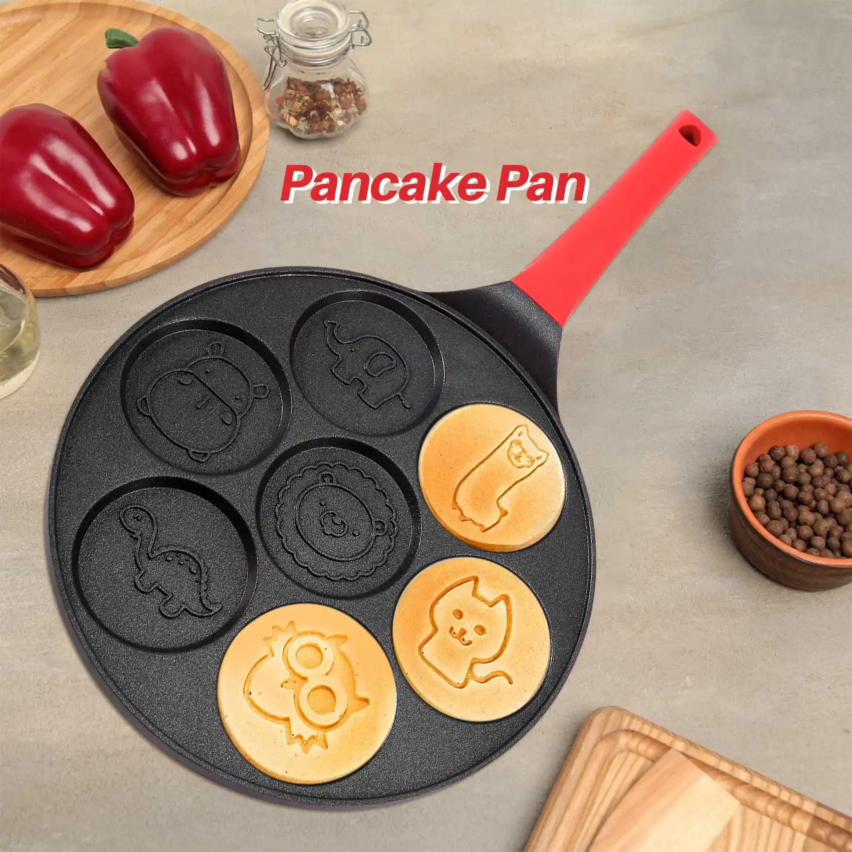 ABVG-Pancake Maker - Non-Stick Pancake Pan Griddle Grill Pan Mini Crepe Maker 7-Mold Pancakes With Silicone Handle