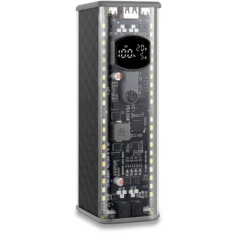 Ingenious-PD 100W Fast Charge Power Bank Case 8-Cells Solder-Free 21700 Battery Shell Kit DC Voltage Adjustable With Bright