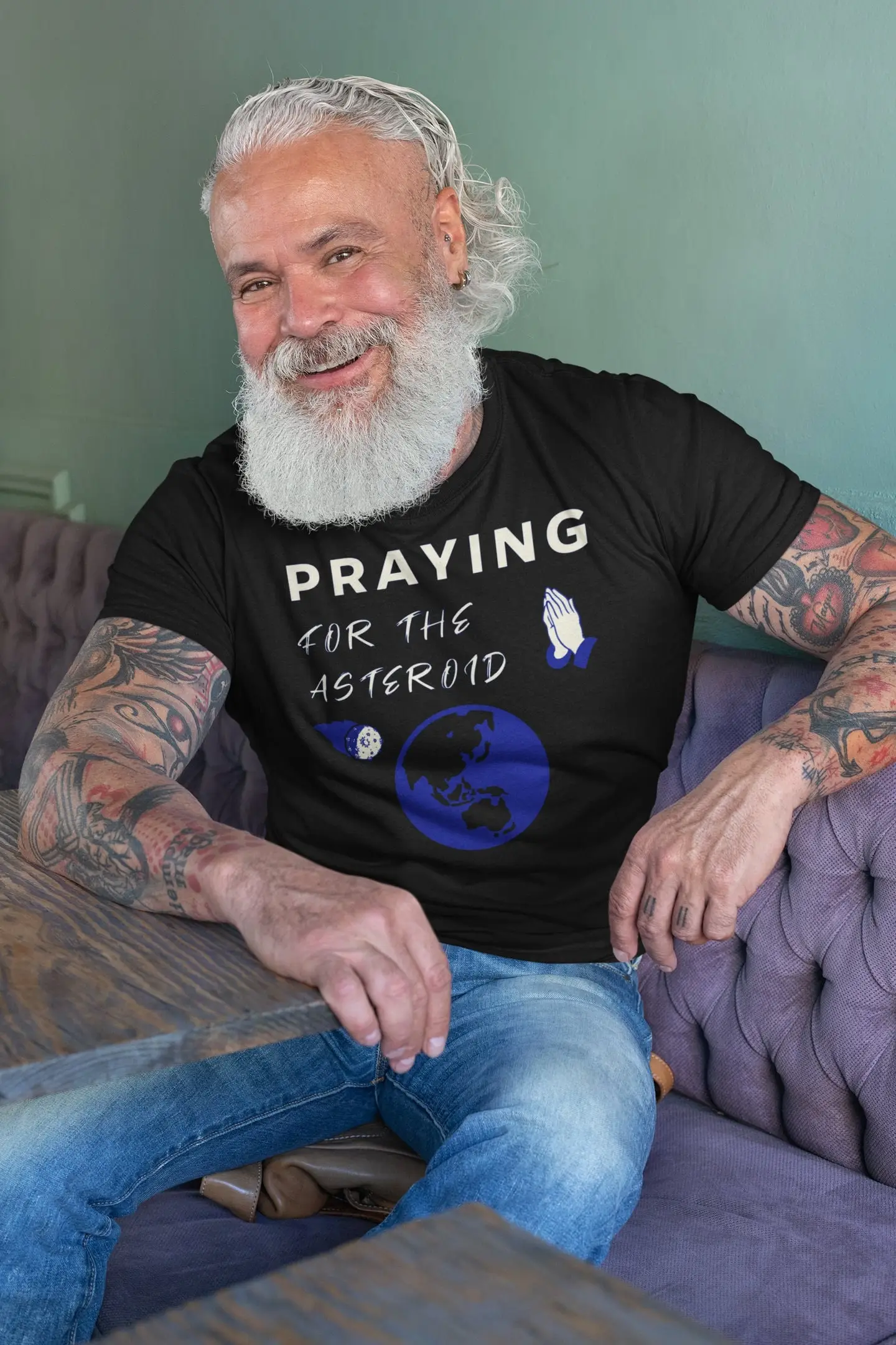 Funny Pray T Shirt Praying Asteroid Gag Fun Church Top End Of The World Fashion Religious Apparel For Prayer Clothing